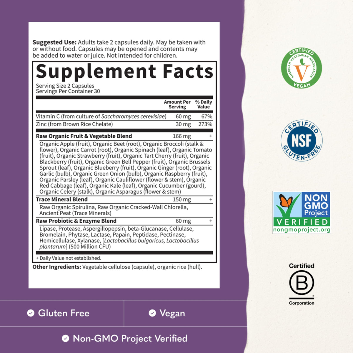 Vitamin Code Raw Zinc Supplement 30mg, 60 Vegan Capsules P2772