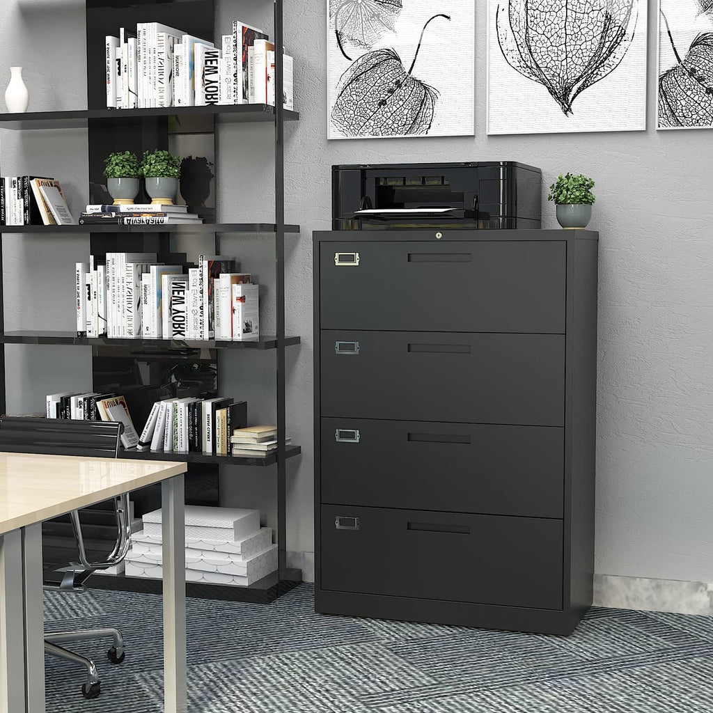 4 Drawer Black Metal Filing Cabinet with Lock W7496