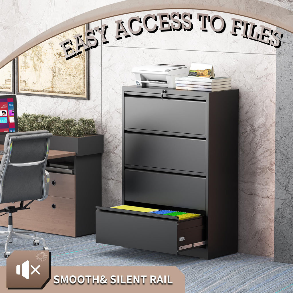 Black 4 Drawer Lateral File Cabinet with Lock B62034