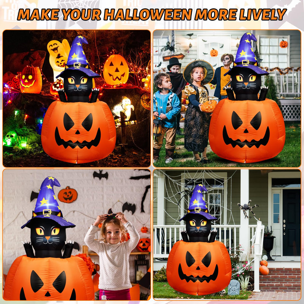 Halloween Inflatable Animated Witch Cat in Pumpkin Q332454