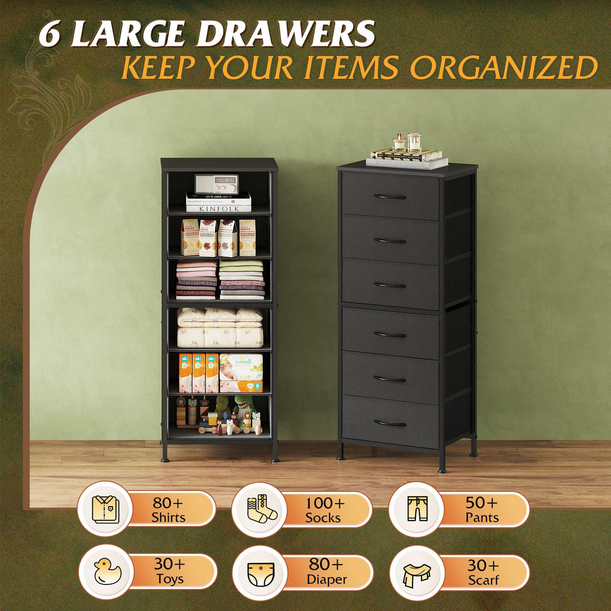 Black 6 Drawer Tall Dresser G249908