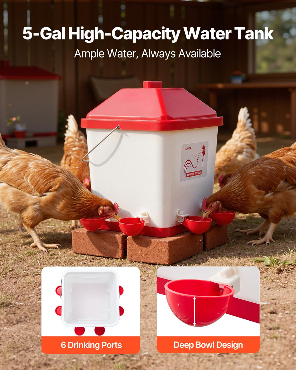 5 Gallon Automatic Chicken Waterer with 6 Water Ports O8975