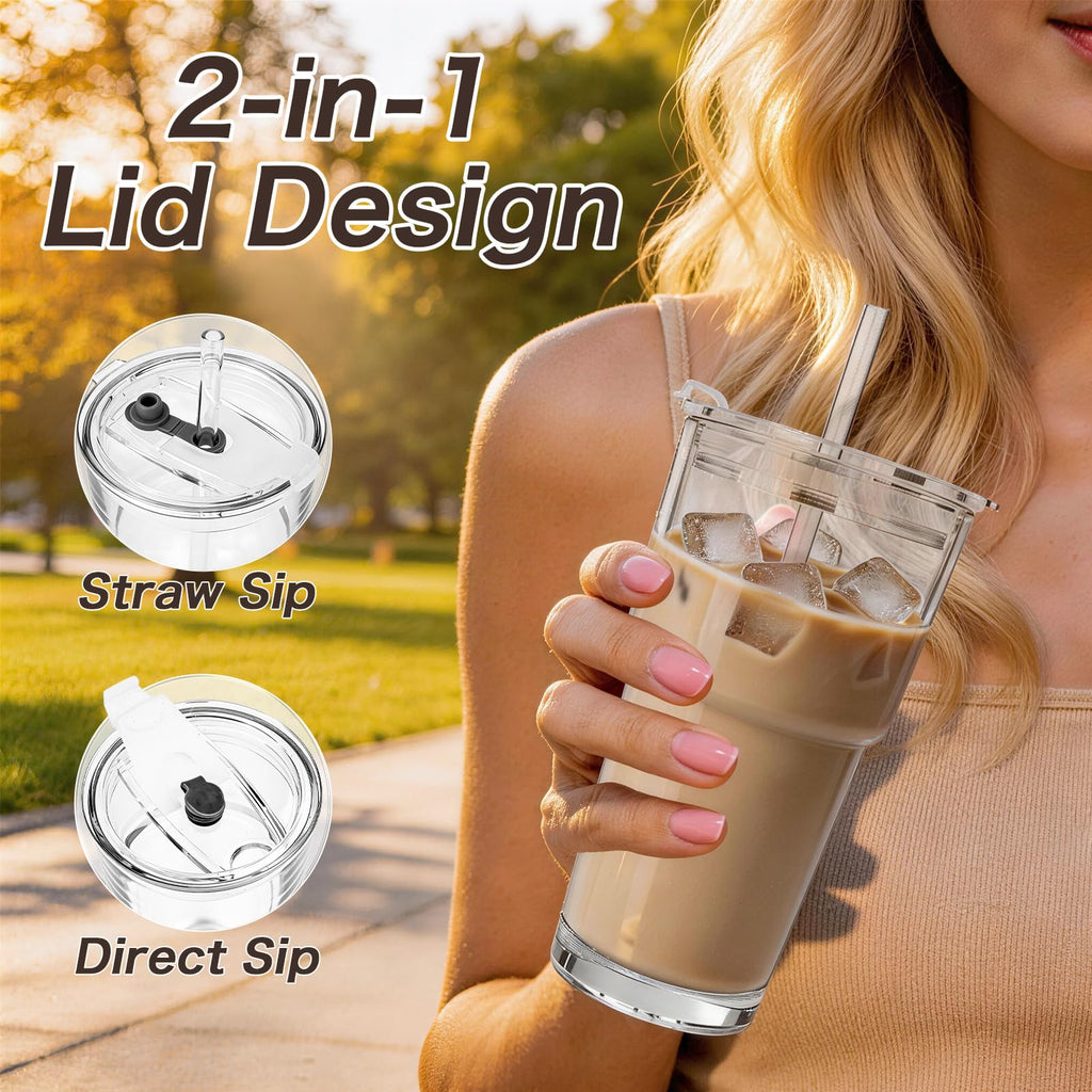 Clear Iced Coffee Cups with Lids 4 Pack 20oz Reusable Glass Cups M981625