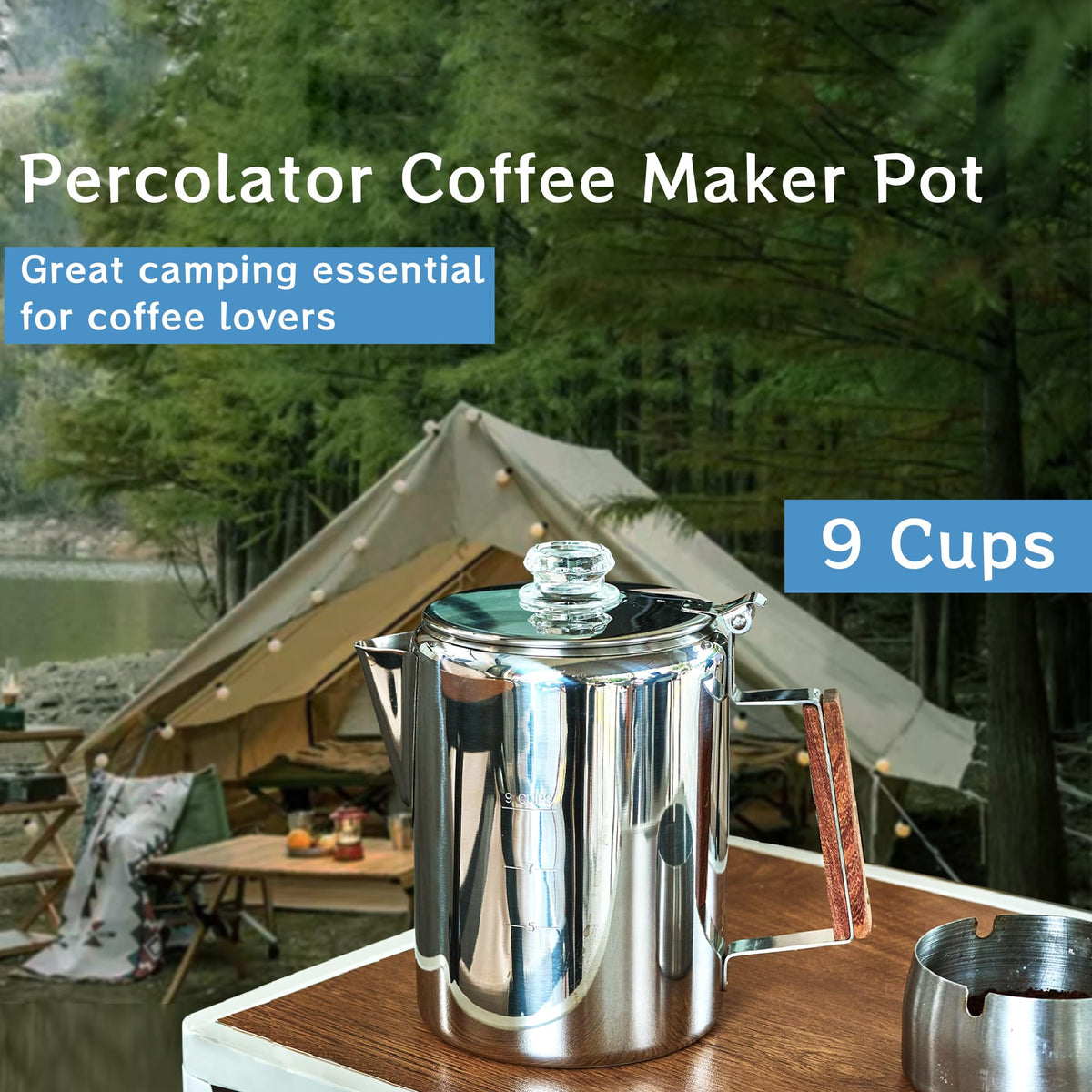 Stainless Steel 9 Cup Camping Coffee Percolator I2989