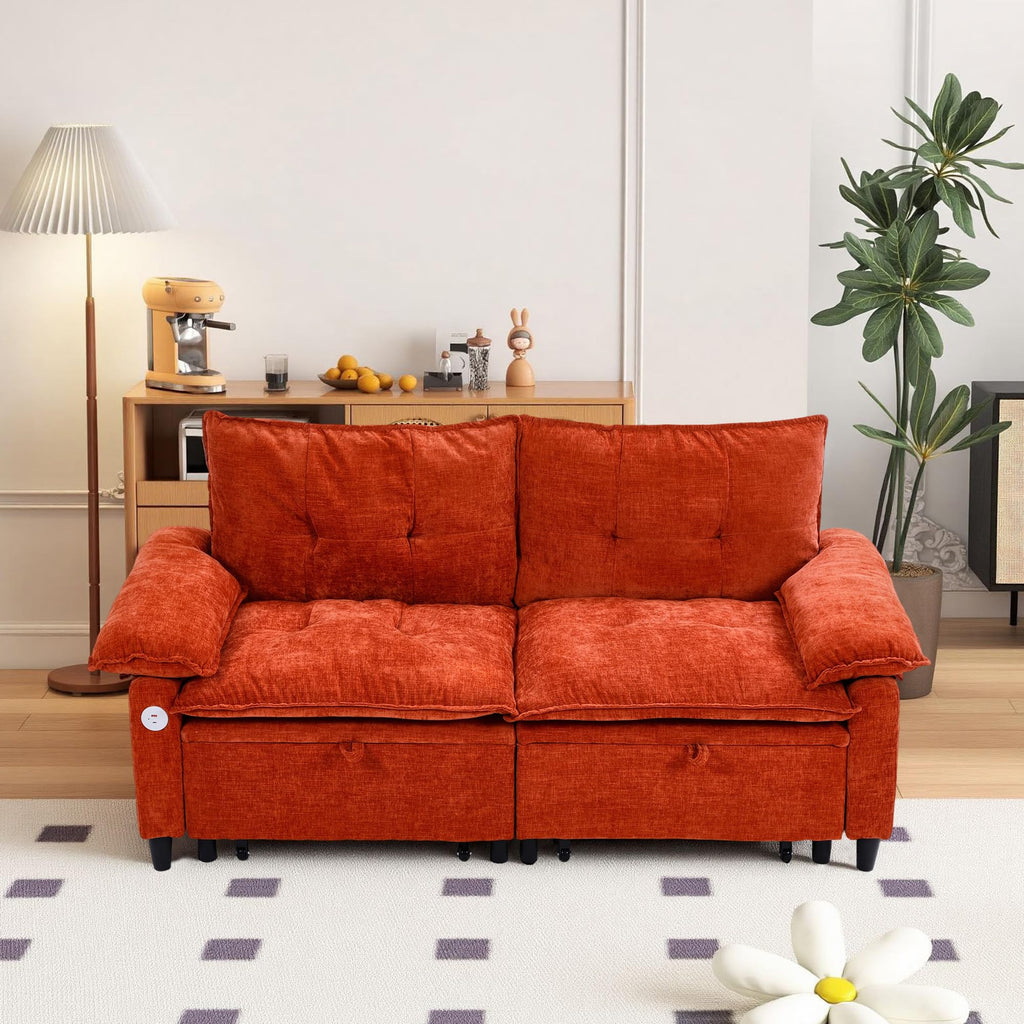 Orange Velvet Sleeper Sofa Q53262