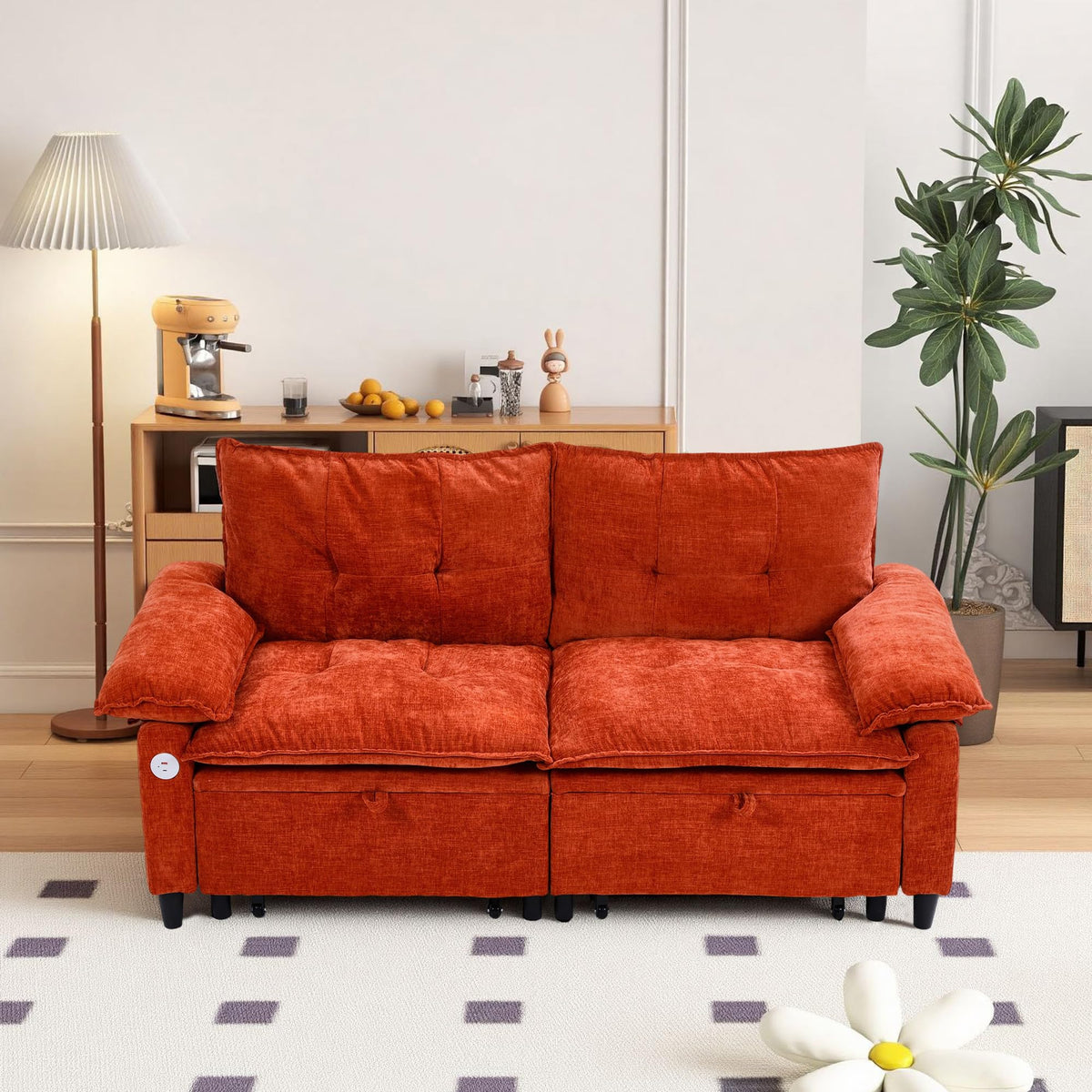 Orange Velvet Sleeper Sofa Q53262