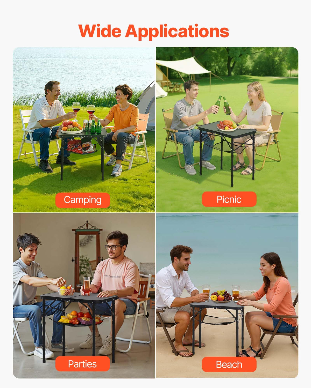 Folding Camping Table Adjustable Height Aluminum MDF 24 x 16 inch O492