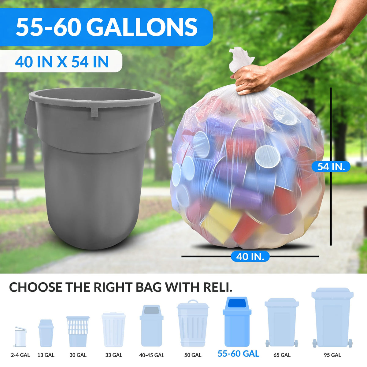55 Gallon Heavy Duty Clear Trash Bags 100 Count X94792