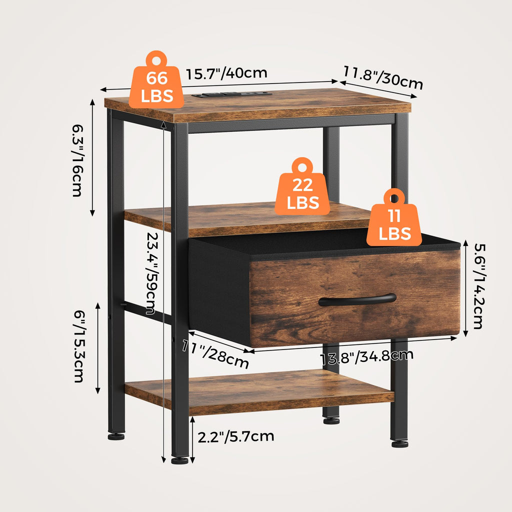 Nightstand with Charging Station and Fabric Drawer M7644