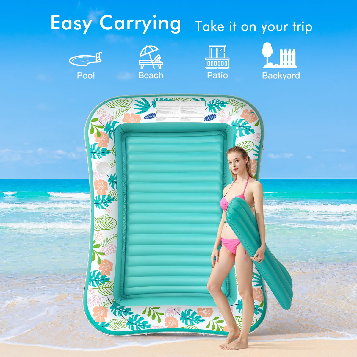 Inflatable Tanning Pool Lounger 75" x 51" Green S84354