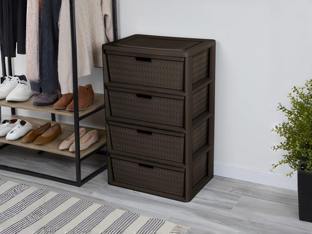 Brown 4 Drawer Plastic Storage Dresser V4513