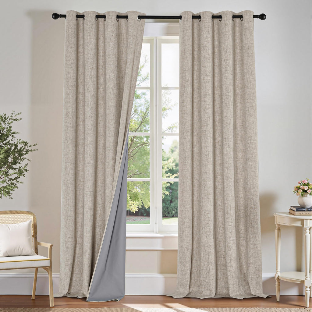 Linen Blackout Curtains 84 Inches Long 2 Panels Set O671
