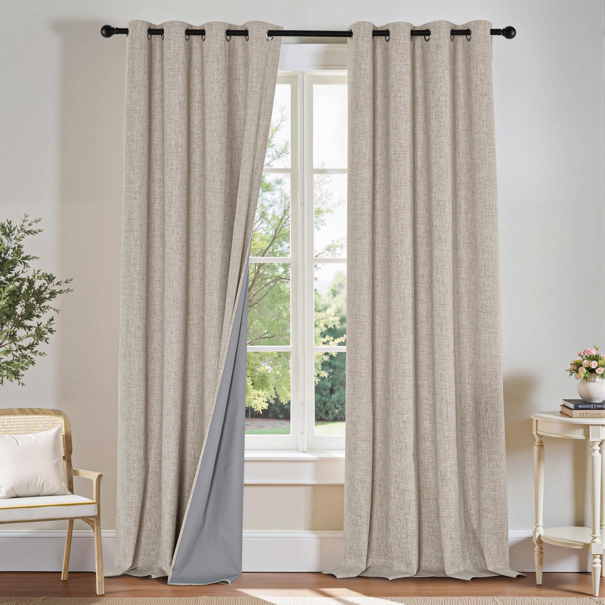 Linen Blackout Curtains 84 Inches Long 2 Panels Set O671
