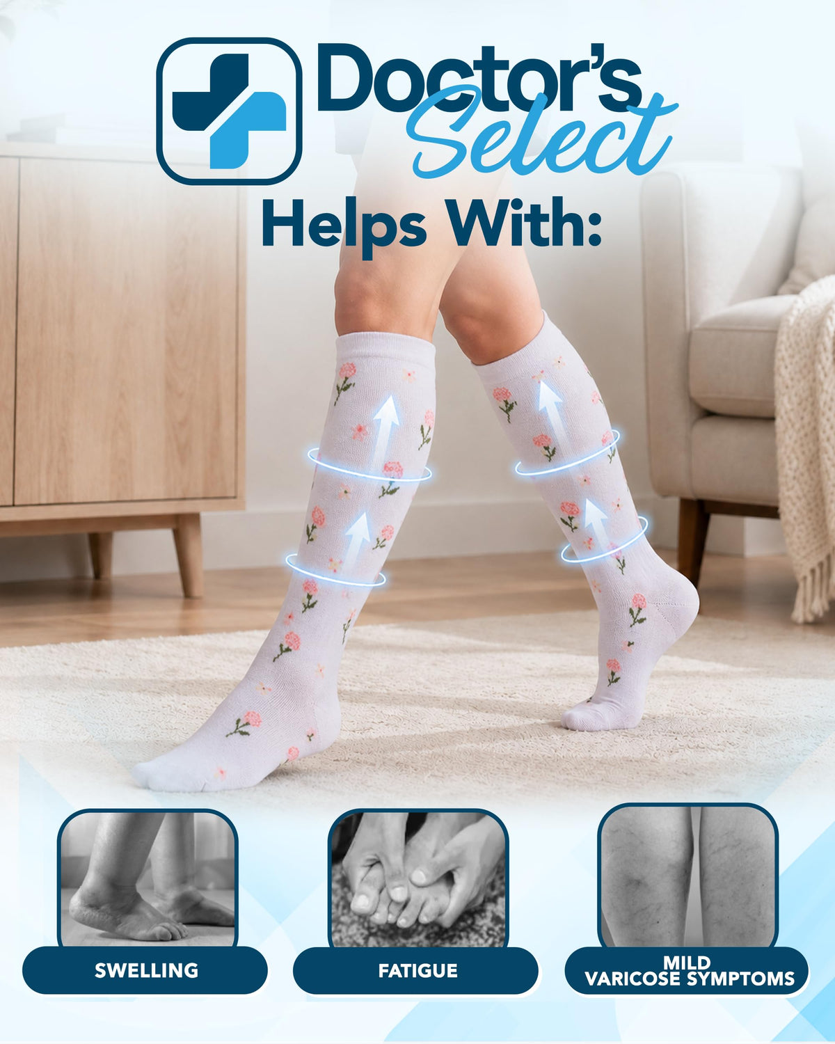 Bamboo Viscose 8-15 mmHg Knee High Compression Socks 3 Pairs X5387