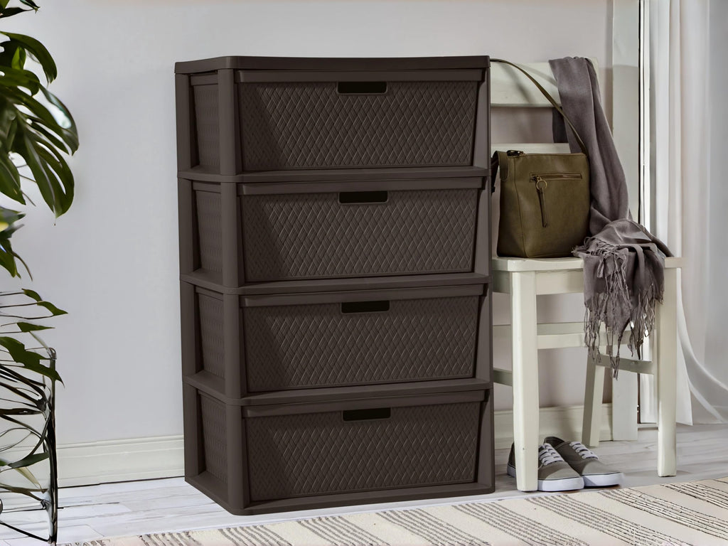 Brown 4 Drawer Plastic Storage Dresser V4513