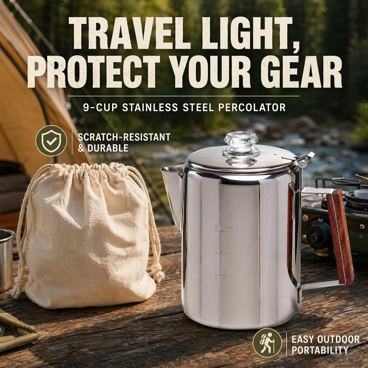 Stainless Steel 9 Cup Camping Coffee Percolator I2989