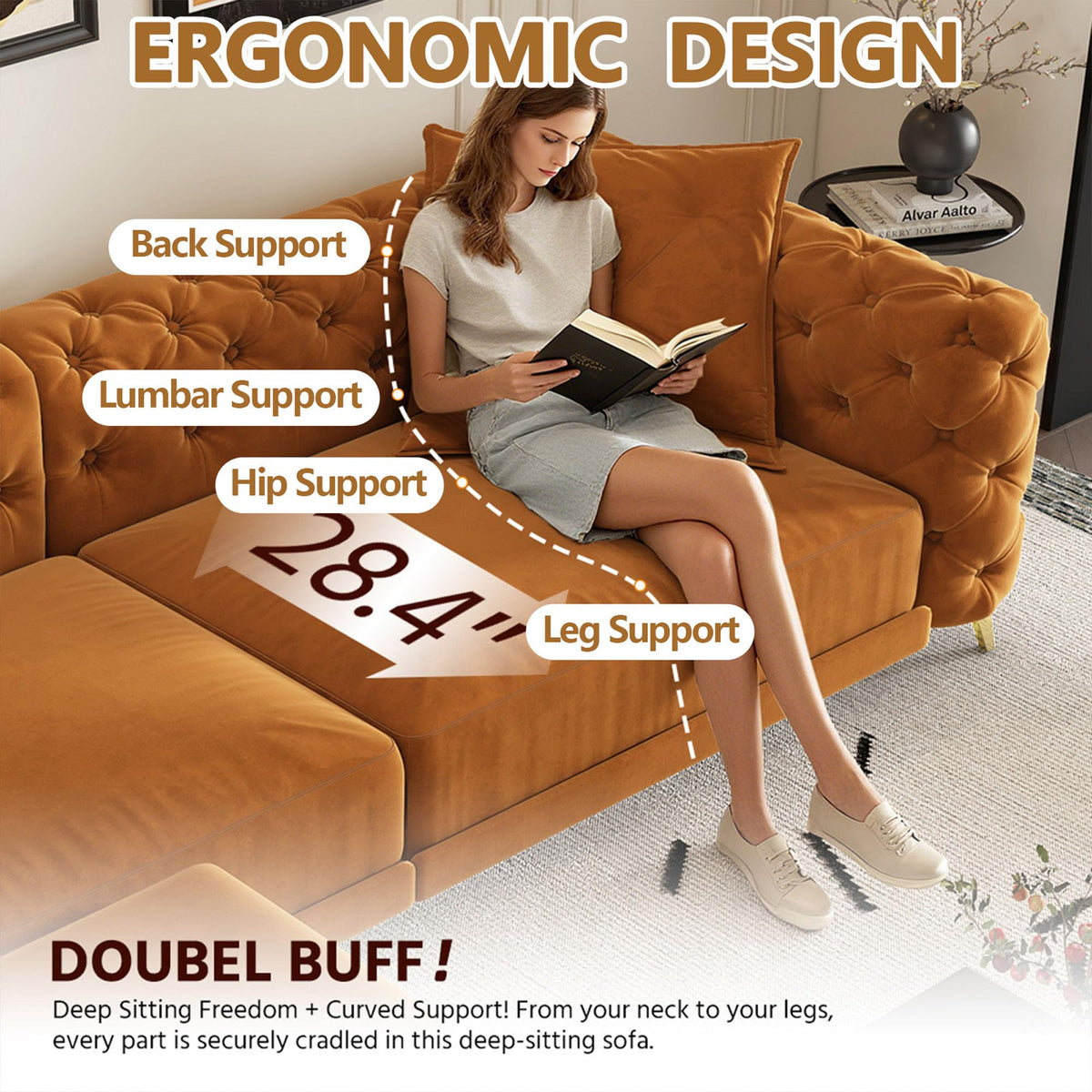 Velvet Convertible Sofa Bed with Ottomans M59799