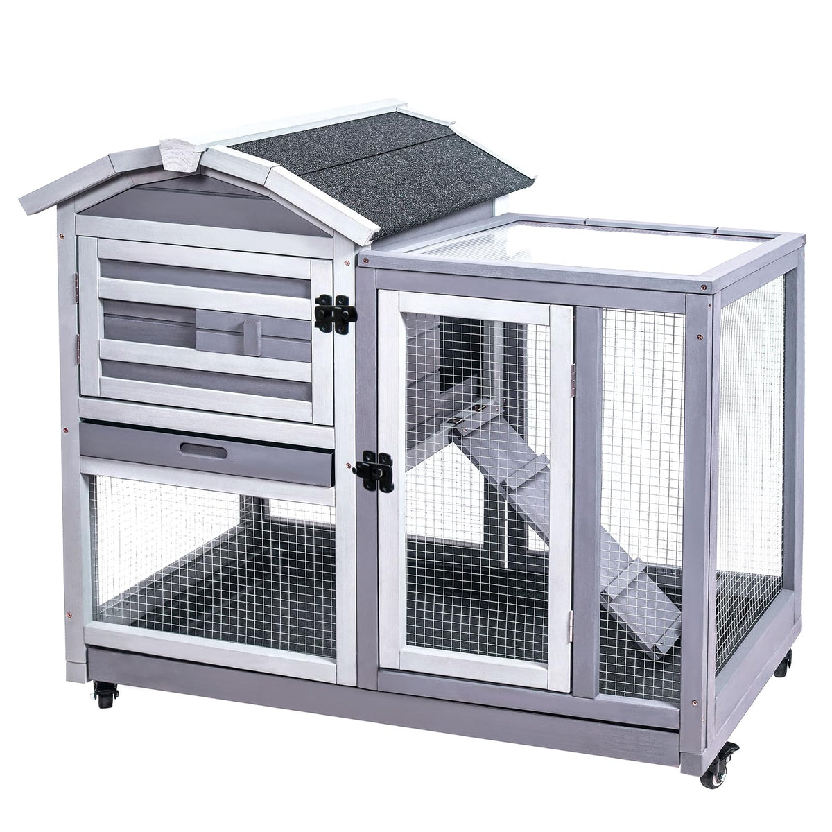 Wooden Rabbit Hutch with Waterproof Roof E203047