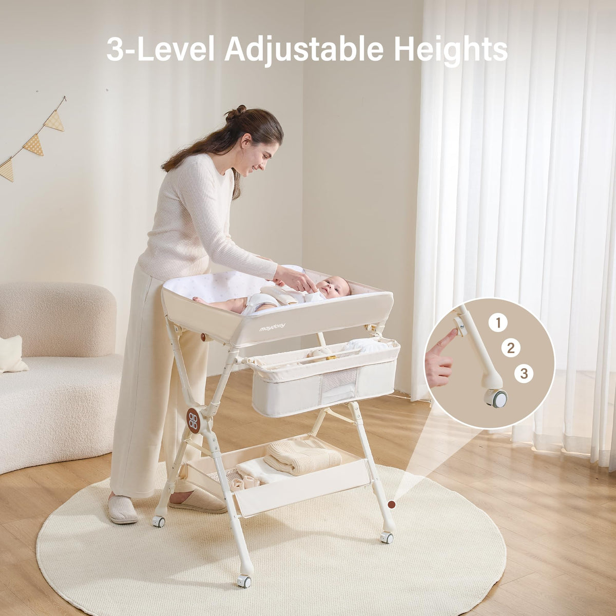Portable Foldable Baby Changing Table on Wheels W76302
