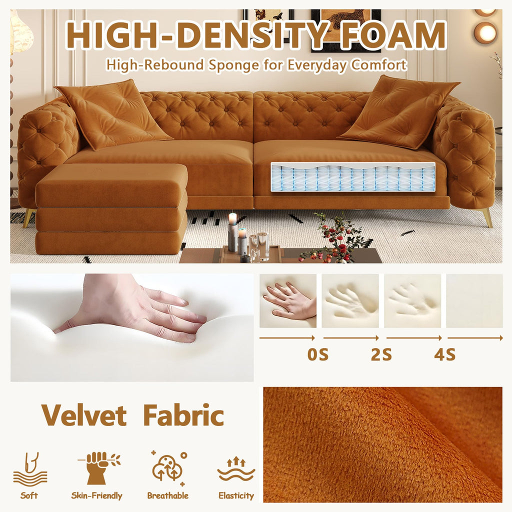 Velvet Convertible Sofa Bed with Ottomans M59799