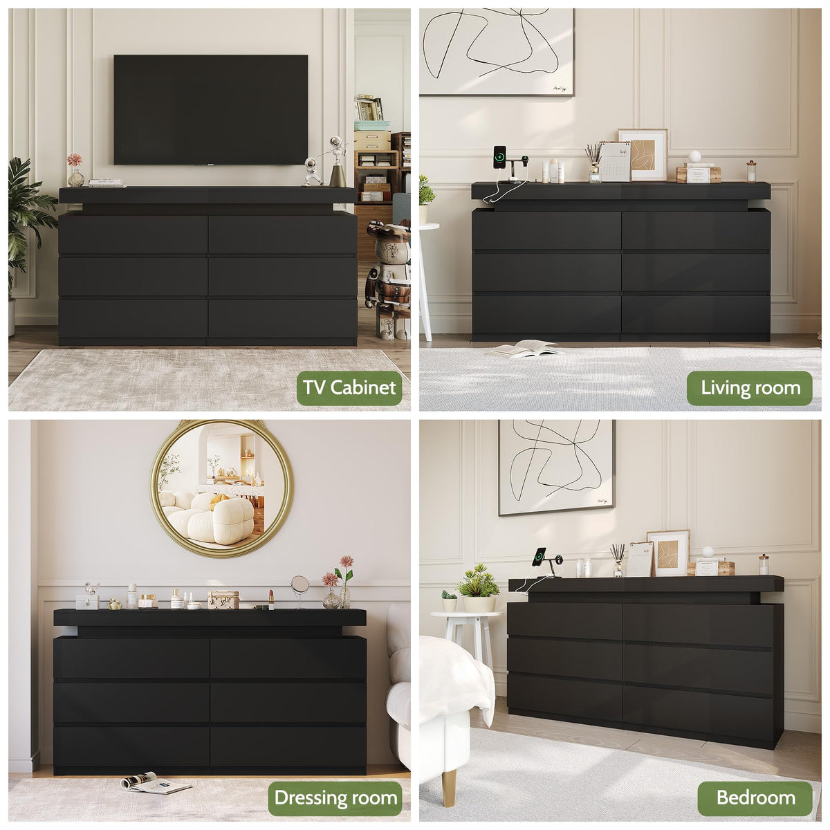 Black 6 Drawer Dresser with Sliding Desktop C609788