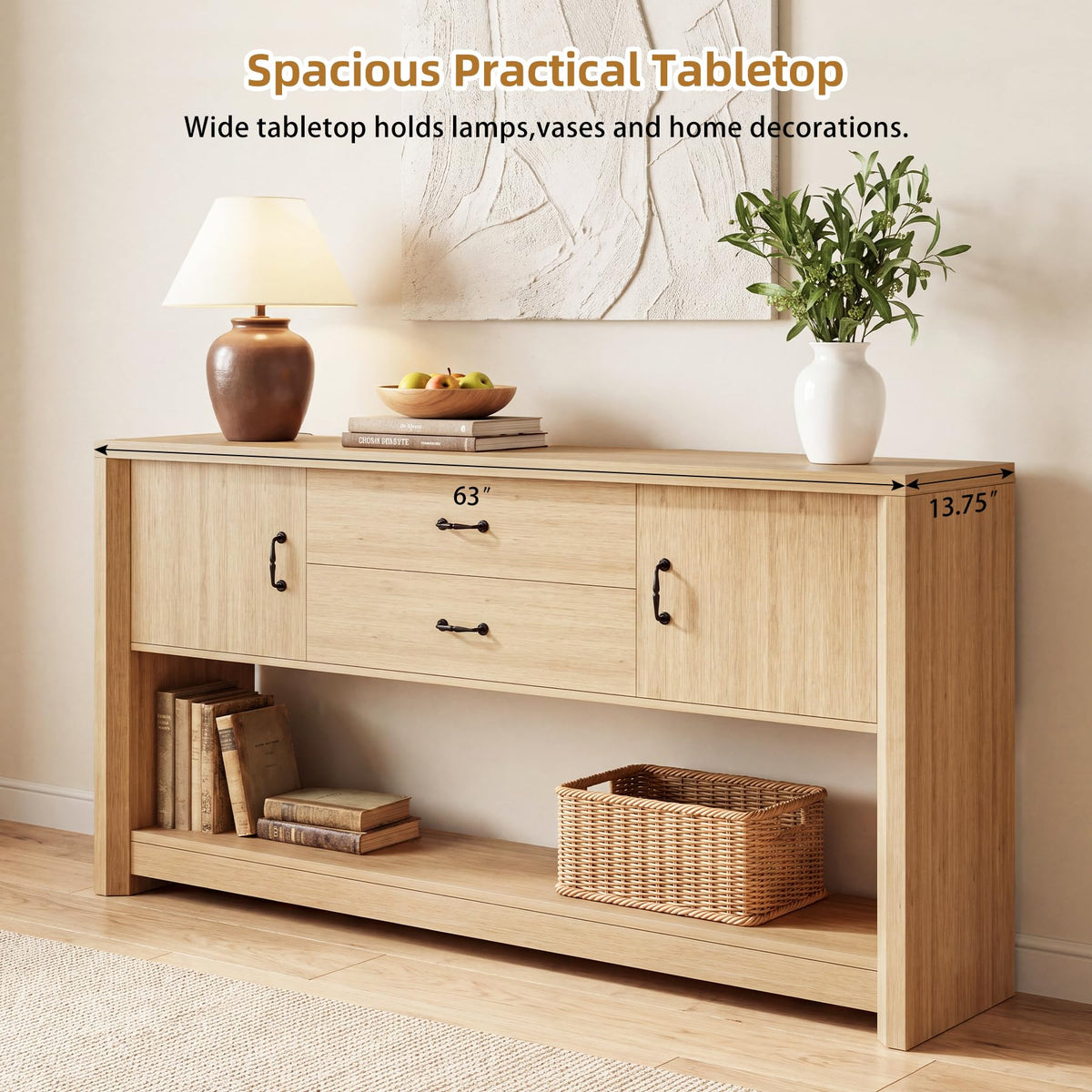 Oak Console Table with Storage Drawers U338
