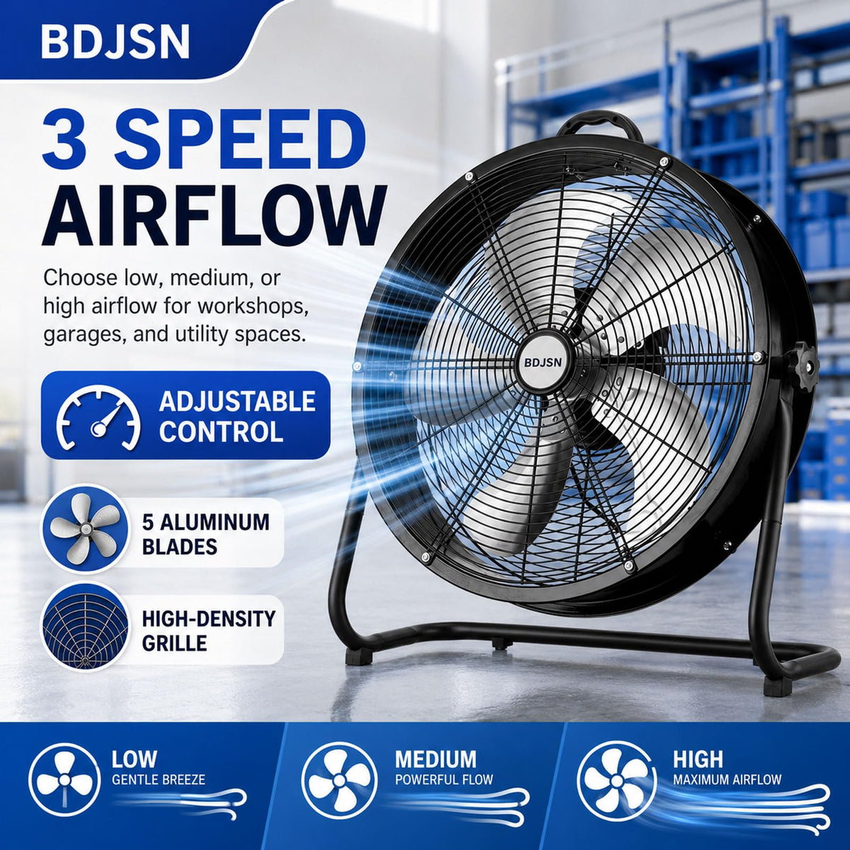 3-speed High Velocity Drum Fan with 5 Aluminium Blades E98426