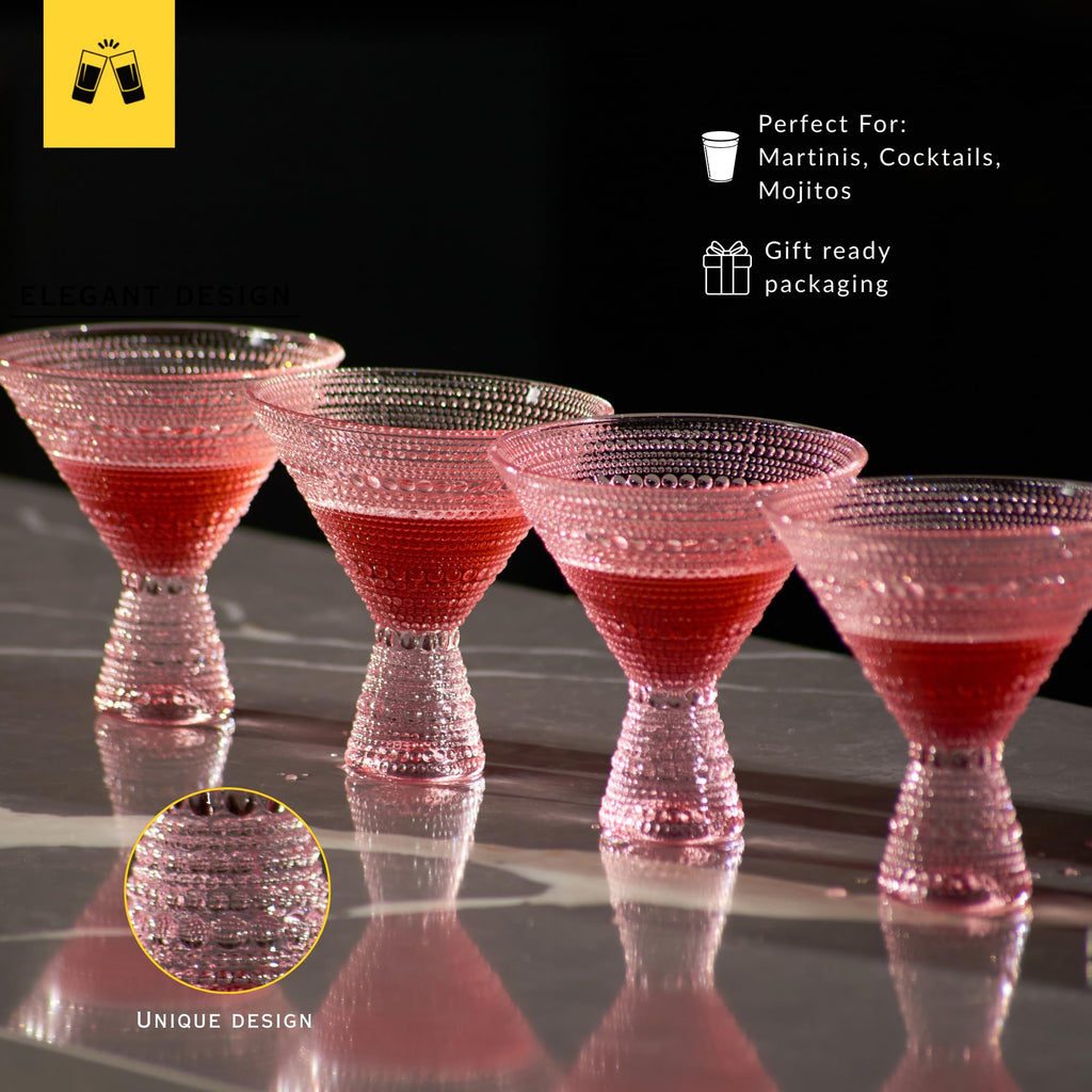 Pink & Clear 9oz Set of 6 Martini Glasses J4261