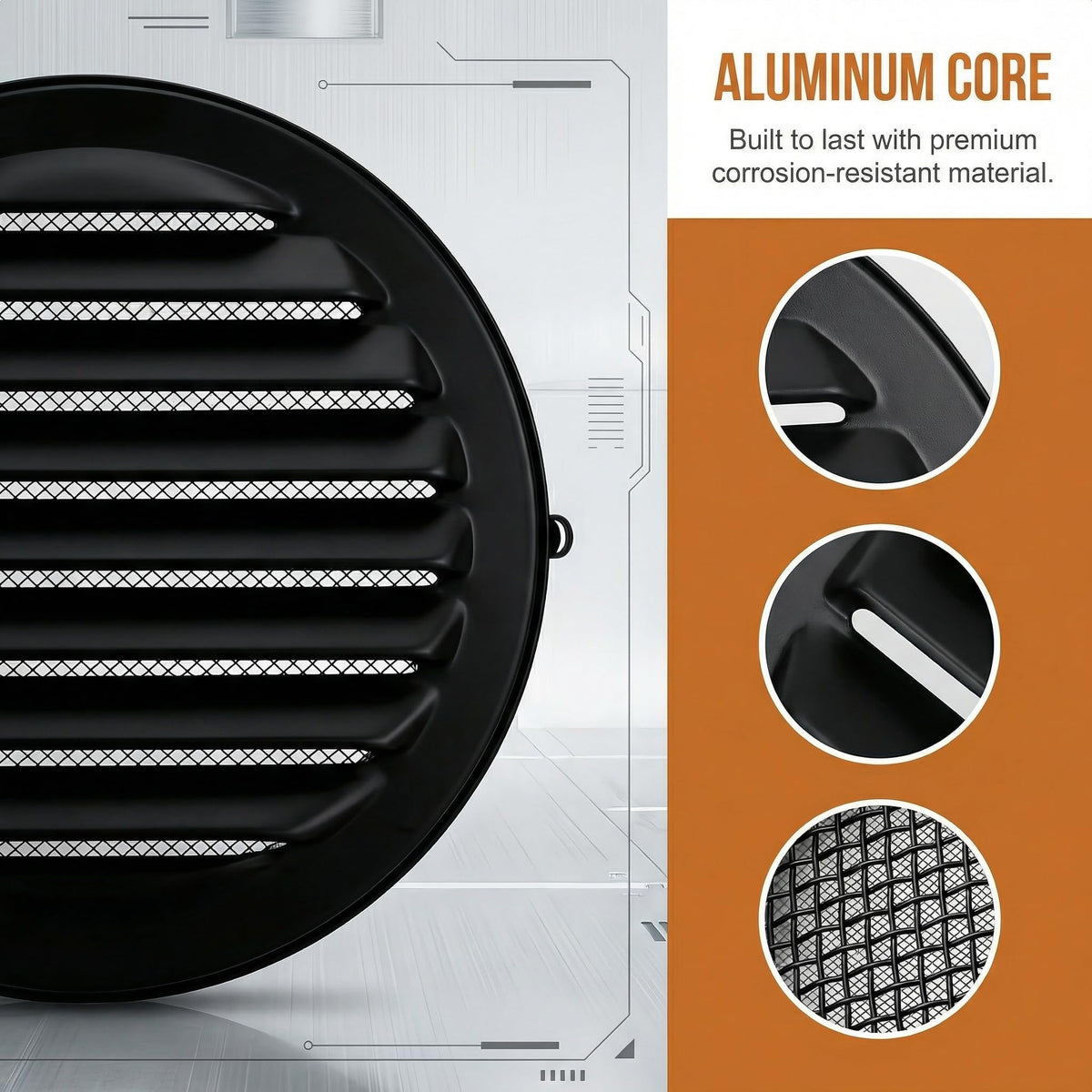 Black 2 Inches Round Aluminum Louver with Insect Screen F391068