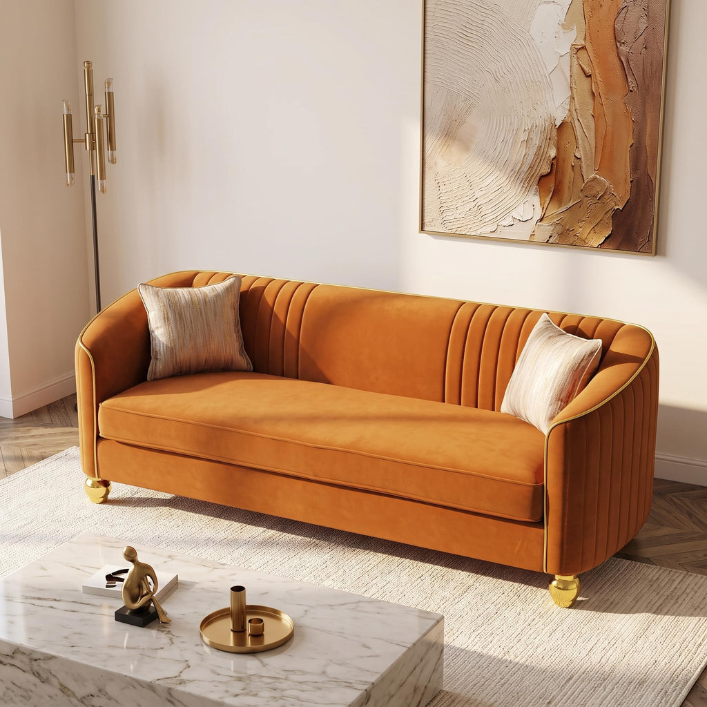 Velvet Modern Sofa Couch 3-Seater Deep Seat Sofa, Orange P87951