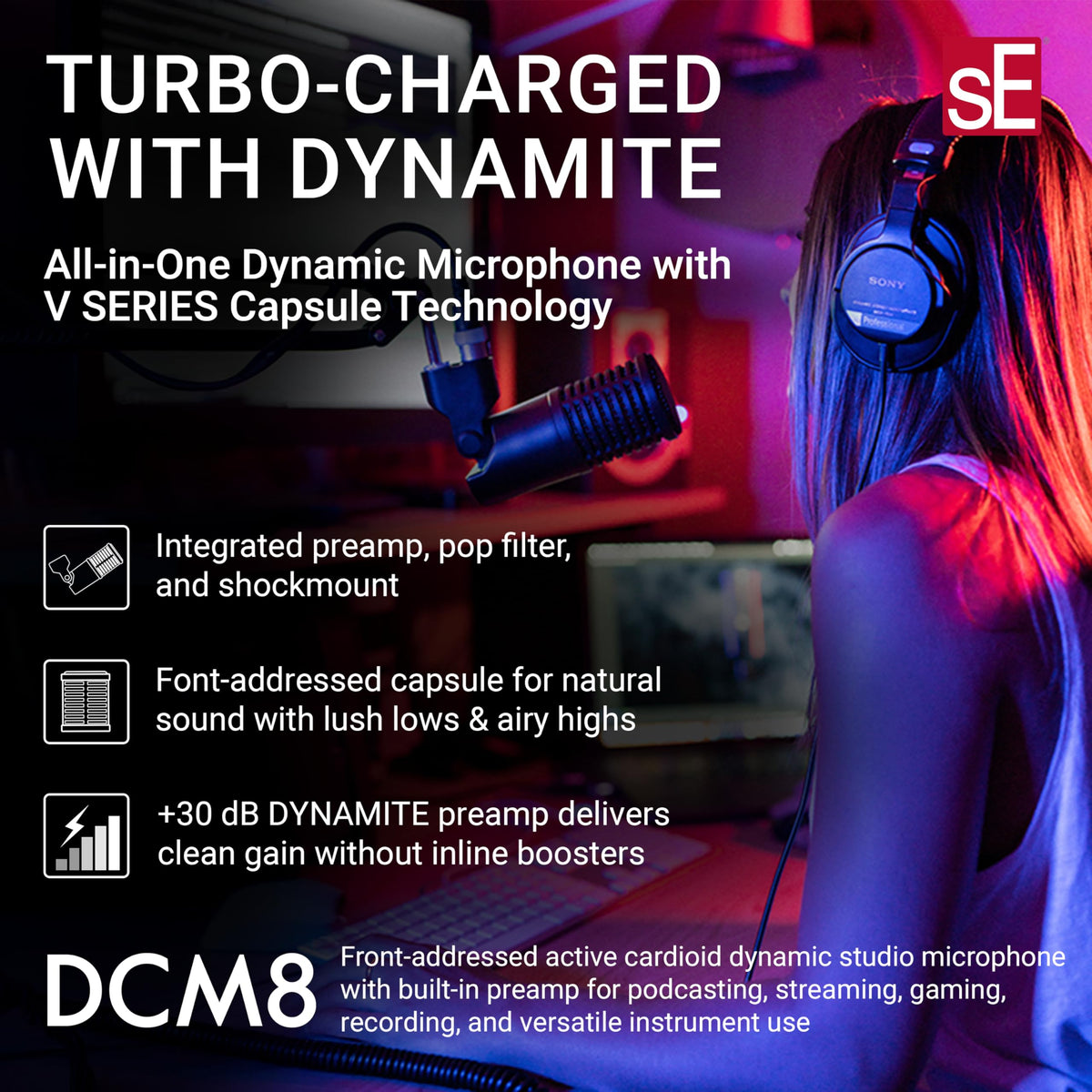 Dynamic Microphone with Built-in Preamp, Shockmount & Pop Filter E8306