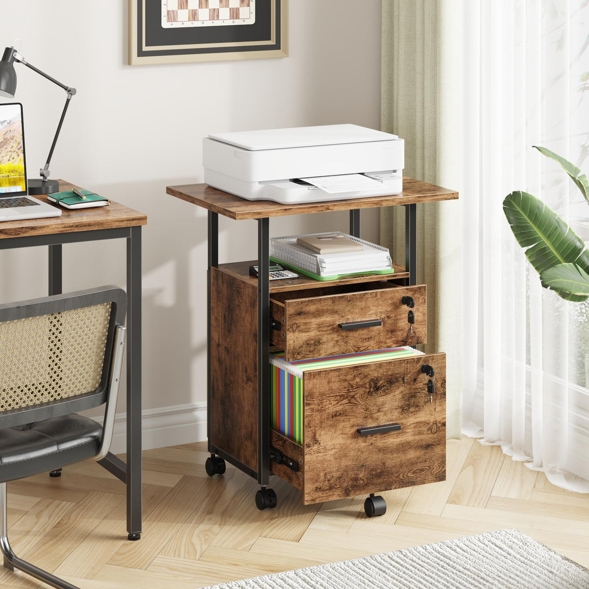 2 Wood Drawer Lockable File Cabinet with Extended Desktop C620