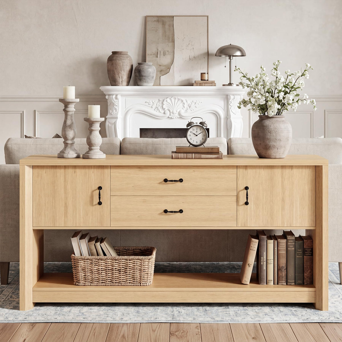 Oak Console Table with Storage Drawers U338