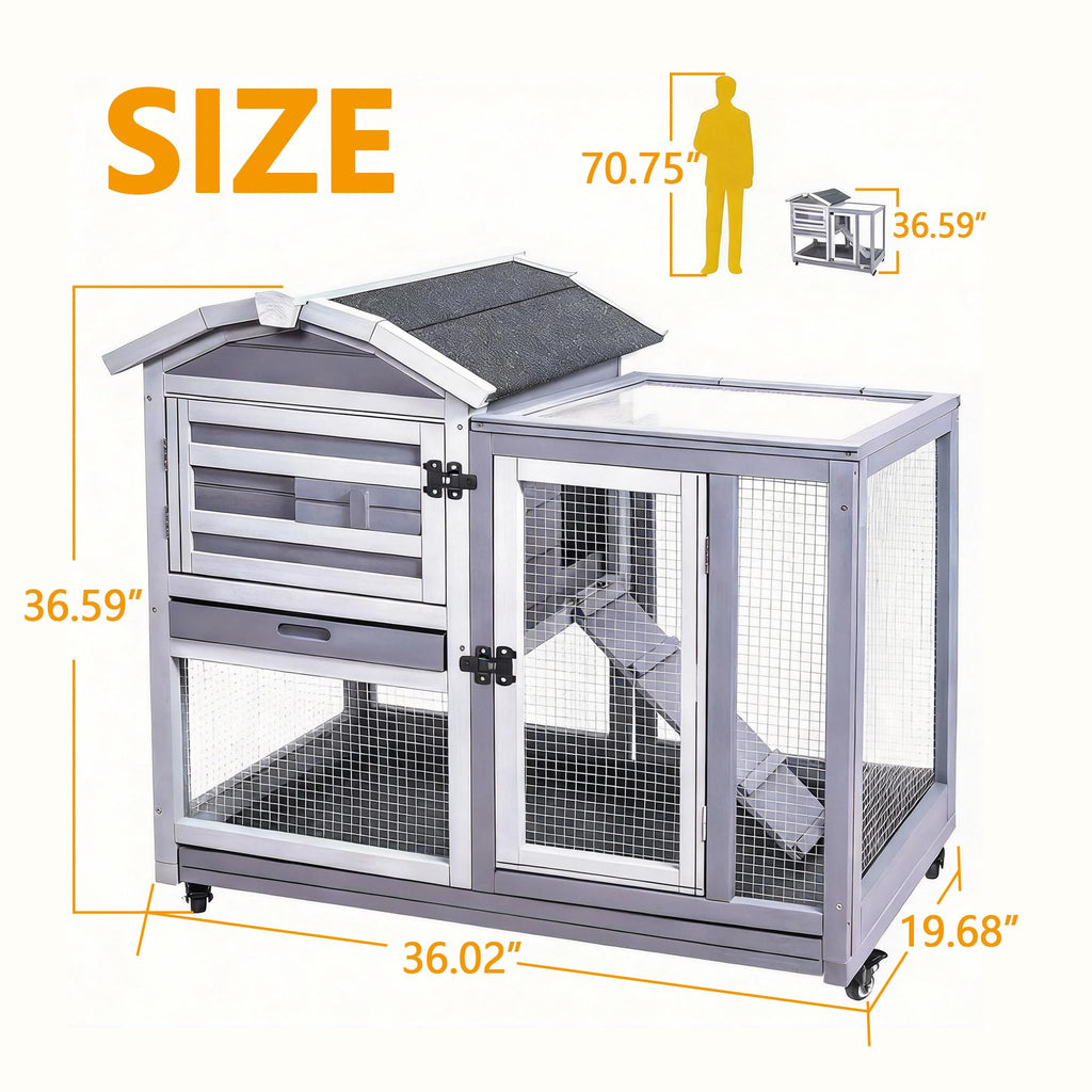 Wooden Rabbit Hutch with Waterproof Roof E203047