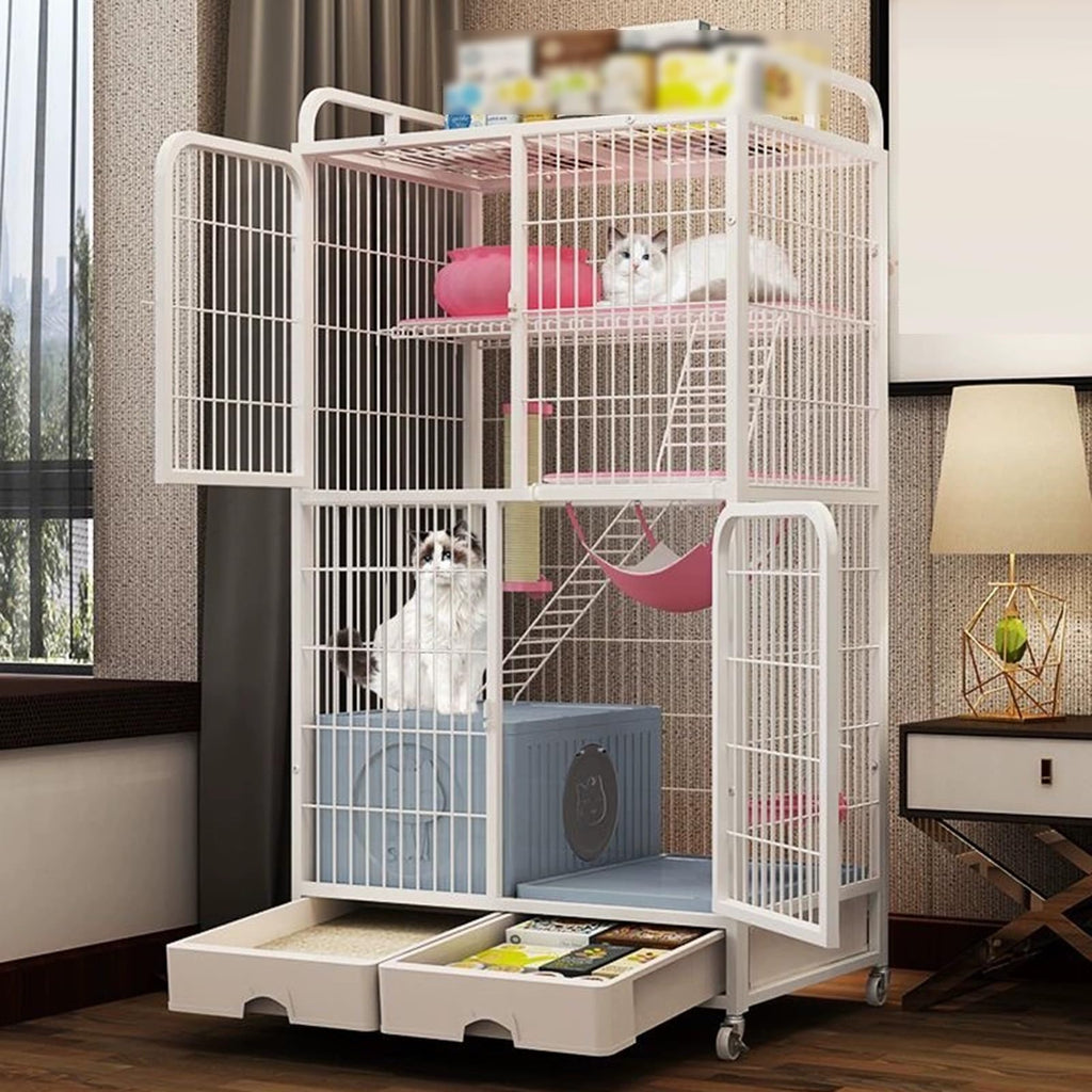 White 4 Tier Cat Cage with Litter Box M655