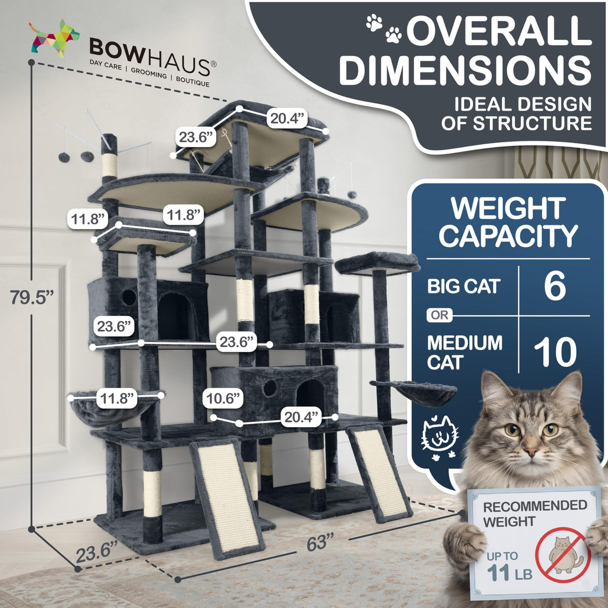 Extra Large 80-Inch Tall Cat Tree with Scratching Posts Q7705
