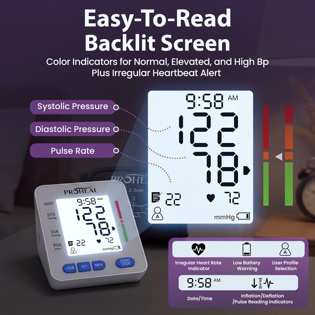 Talking Blood Pressure Monitor with Upper Arm Cuff, Backlit Display, Carry Bag L38121