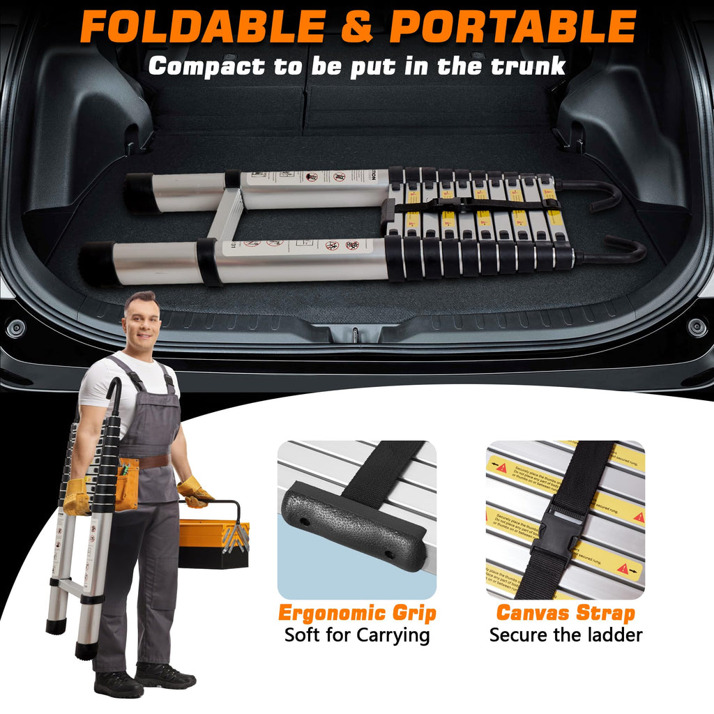 12.5 FT Aluminum Telescoping Ladder with 2 Hooks P777879