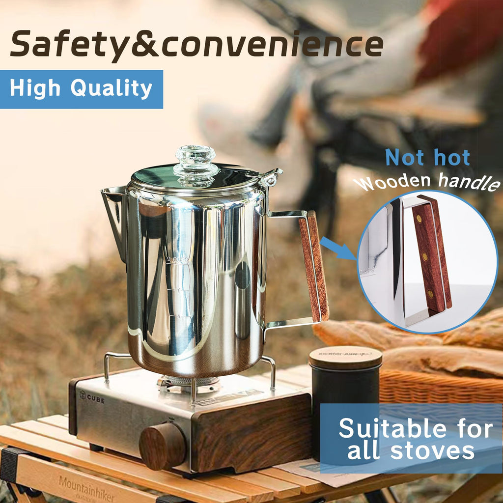 Stainless Steel 9 Cup Camping Coffee Percolator I2989
