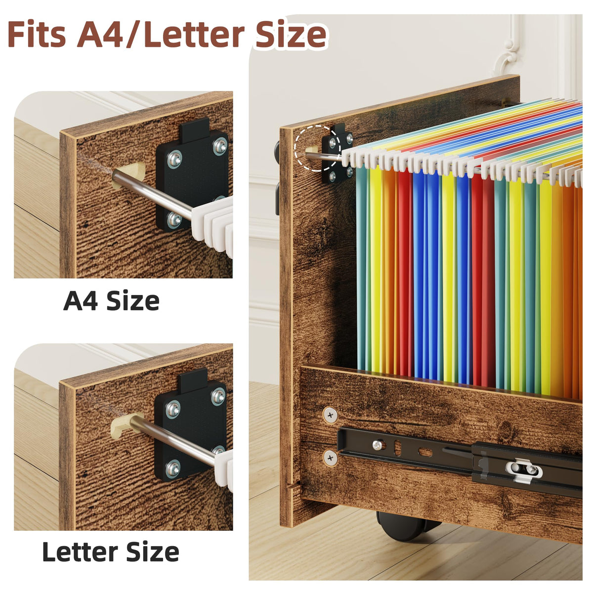 2 Wood Drawer Lockable File Cabinet with Extended Desktop C620