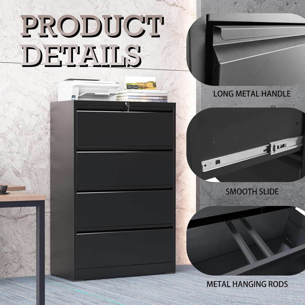 Black 4 Drawer Lateral File Cabinet with Lock B62034