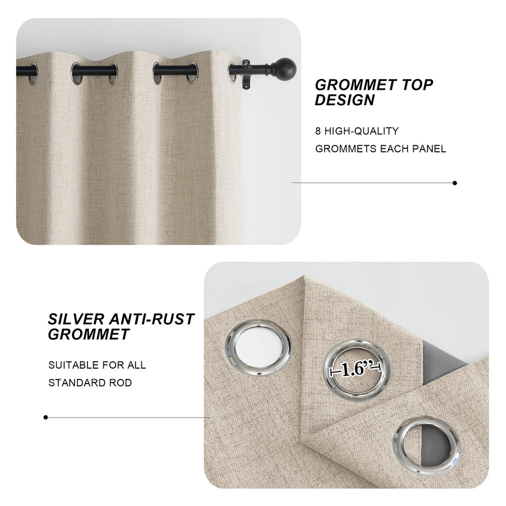 Linen Blackout Curtains 84 Inches Long 2 Panels Set O671