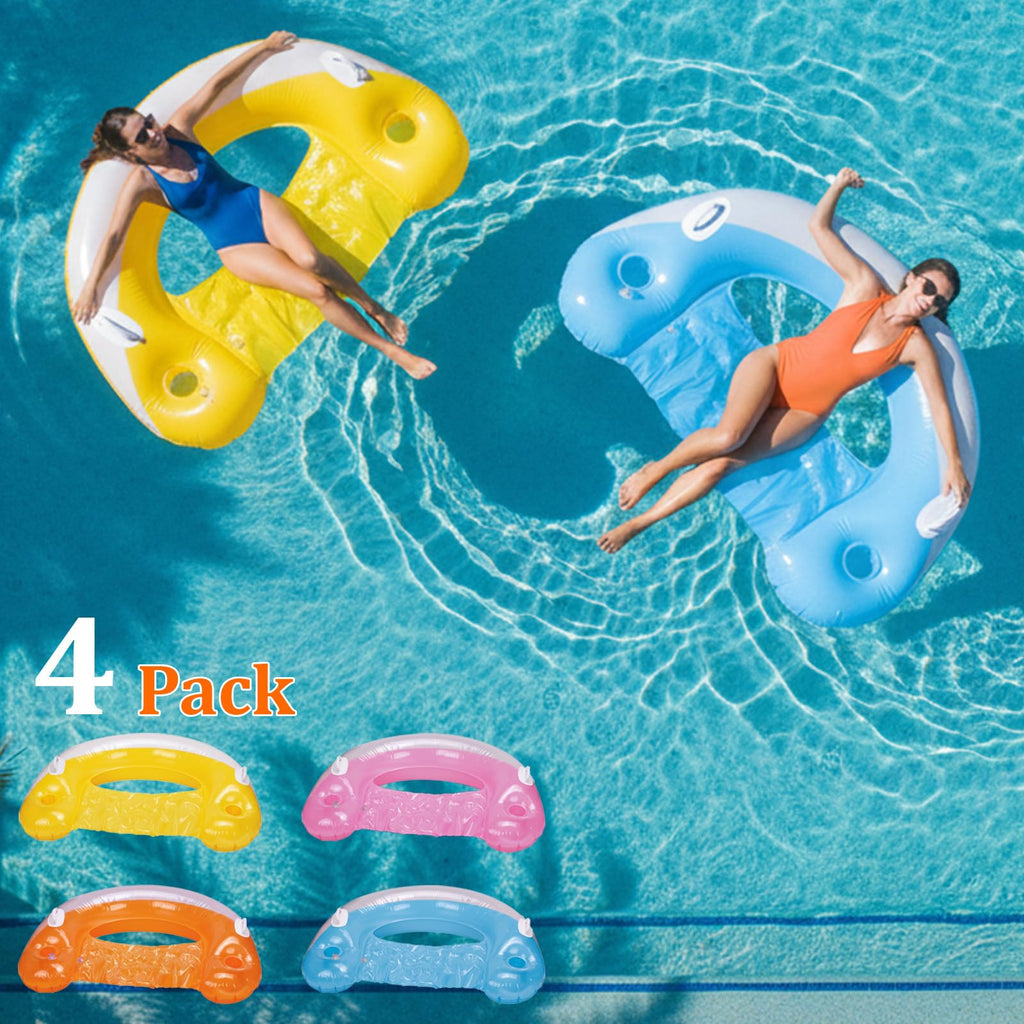 Inflatable Pool Floats 4 Pack with Cup Holders & Handles P6152