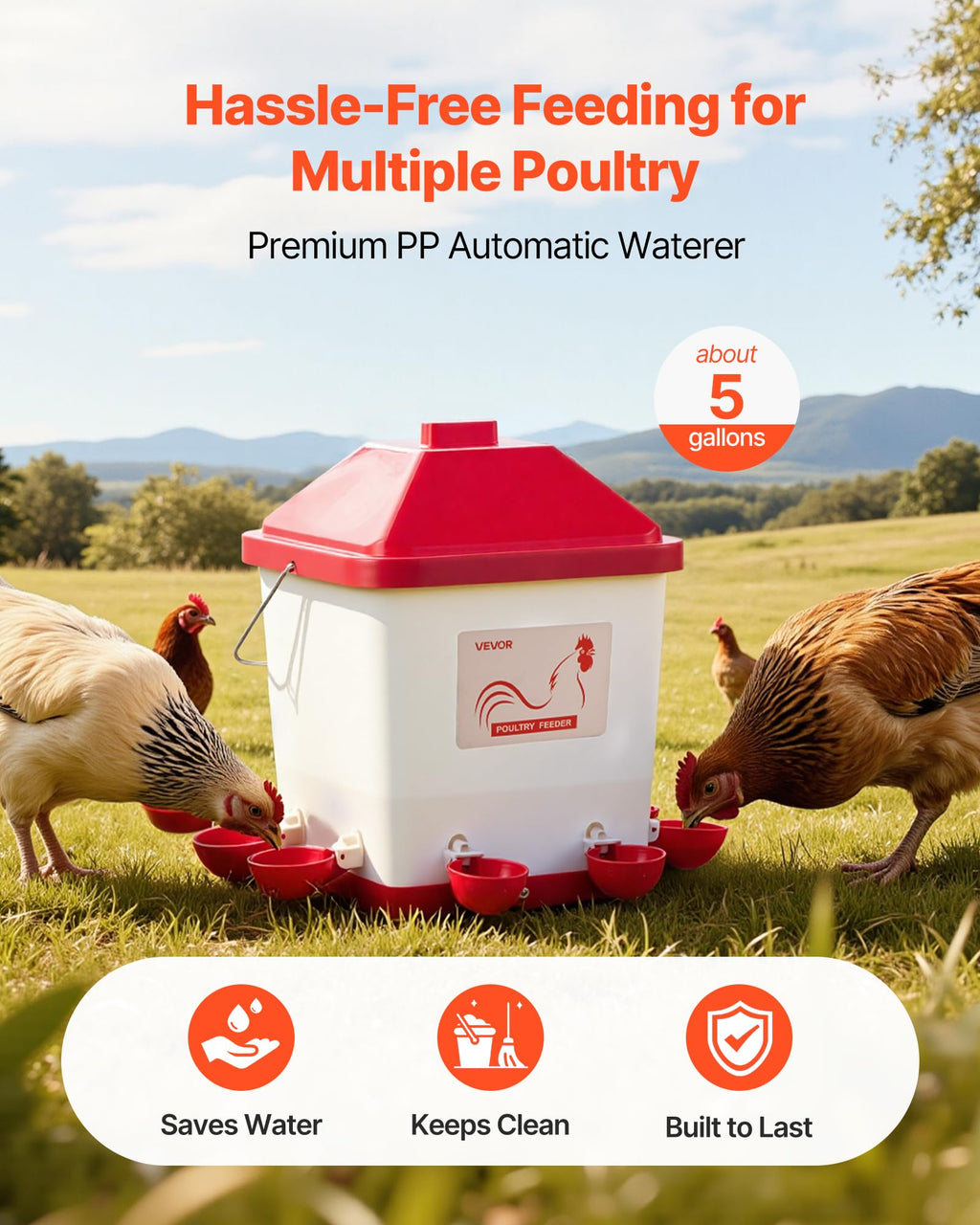 5 Gallon Automatic Chicken Waterer with 6 Water Ports O8975