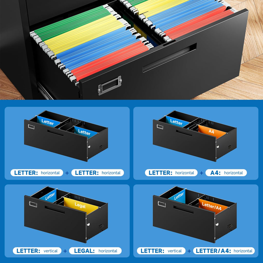 4 Drawer Black Metal Filing Cabinet with Lock W7496