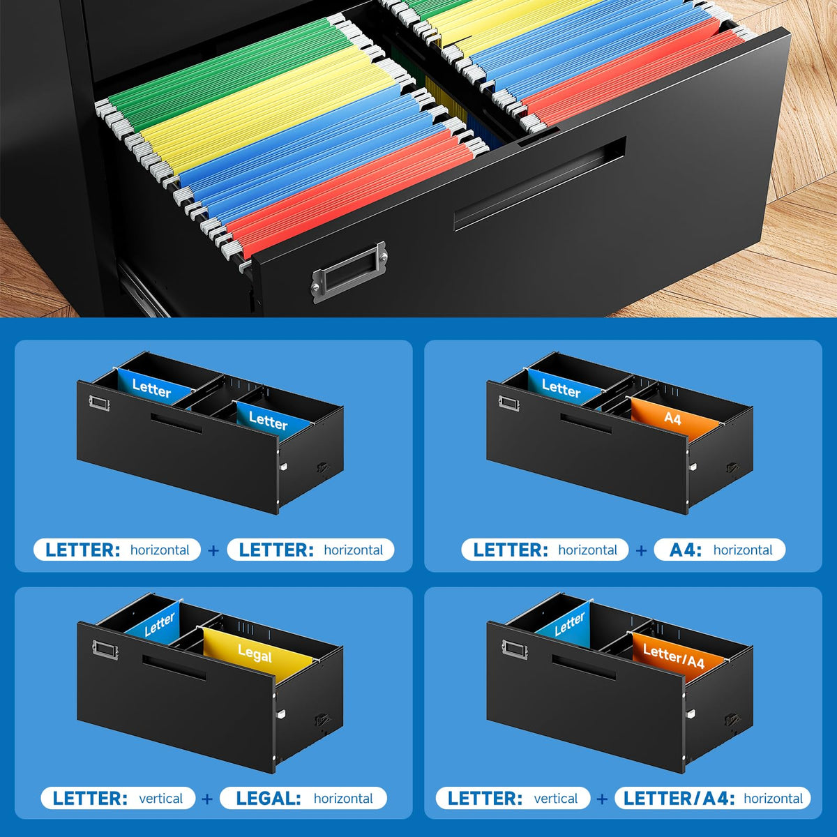4 Drawer Black Metal Filing Cabinet with Lock W7496