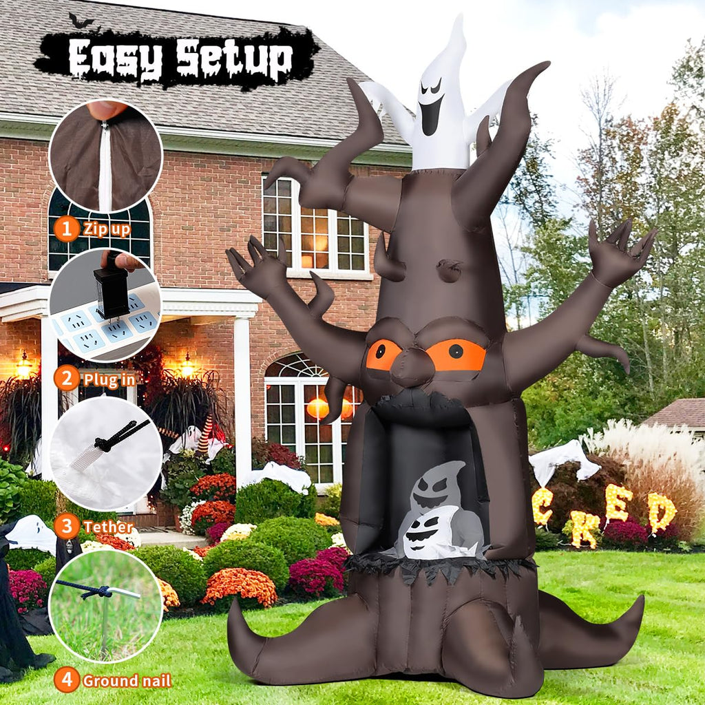 9 Ft Animated Inflatable Dead Tree and White Ghost with Built-In LEDs Y71343