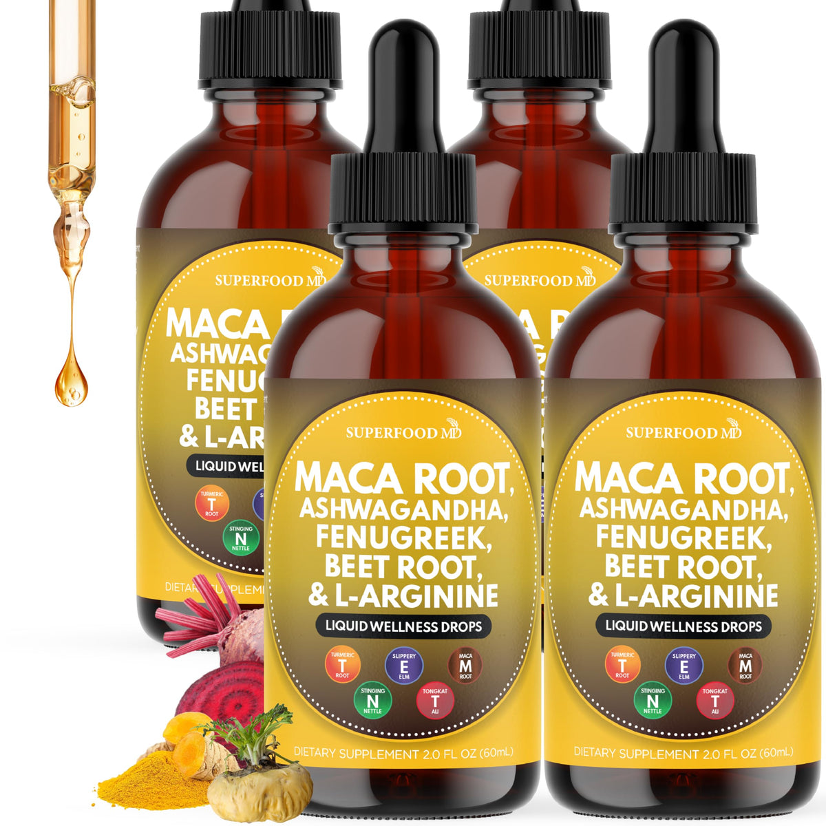 Maca Root Liquid Drops with Ashwagandha, Nettle, Fenugreek, Beet Root and L-Arginine 8 Oz R17554