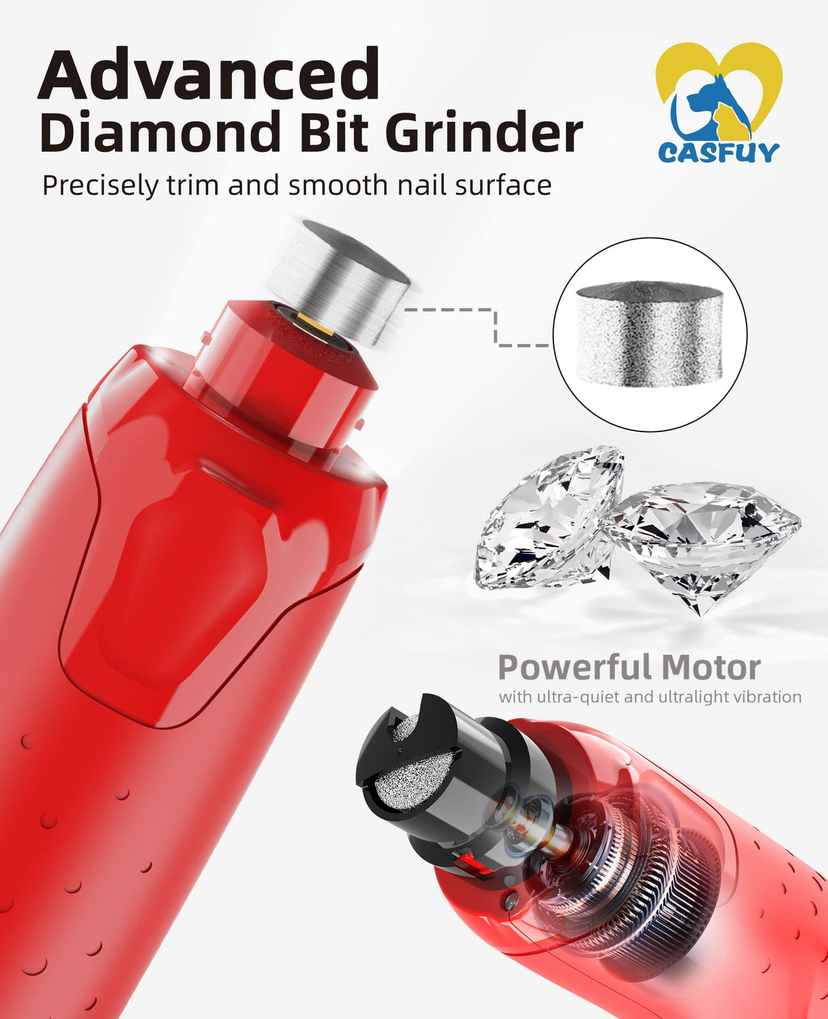 Quiet 6-Speed Rechargeable Electric Dog Nail Grinder with 2 LED Lights W14136