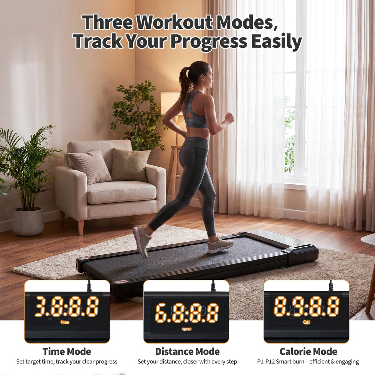 Black Portable 3-in-1 Walking Pad Treadmill Q402487